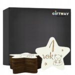 Drewniane Tabliczki Miesiące do Zdjęć Pierwszy Rok Gwiazdki Misie Białe