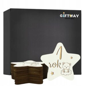 Drewniane Tabliczki Miesiące do Zdjęć Pierwszy Rok Gwiazdki Misie Białe