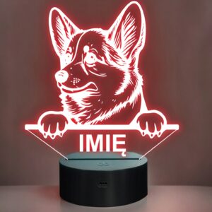 Lampka Nocna LED Corgi Rasa Psa z Imieniem na Prezent v.1