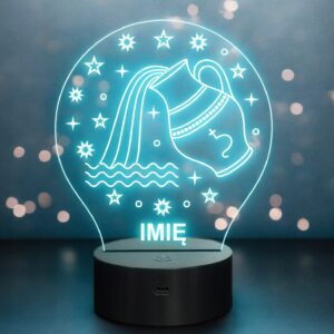 Lampka Nocna Wodnik LED Znak Zodiaku Horoskop z Imieniem Prezent Grawer