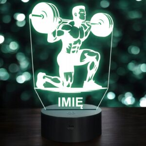 Lampka Nocna LED Imię Sylwetka Kulturysta Siłownia Sztanga Prezent Grawer