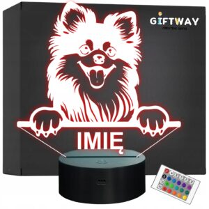 Lampka Nocna LED Pomeranian Rasa Psa z Imieniem na Prezent