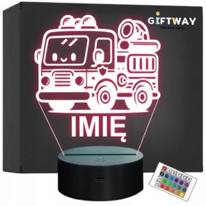 Lampka Nocna LED Imię Statuetka Wóz Straż Pożarna na Prezent Grawer v.10