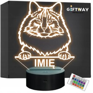 Lampka Nocna LED Norwegian Forest Cat Rasa Kota z Imieniem na Prezent