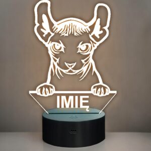 Lampka Nocna LED Dwelf Rasa Kota z Imieniem na Prezent