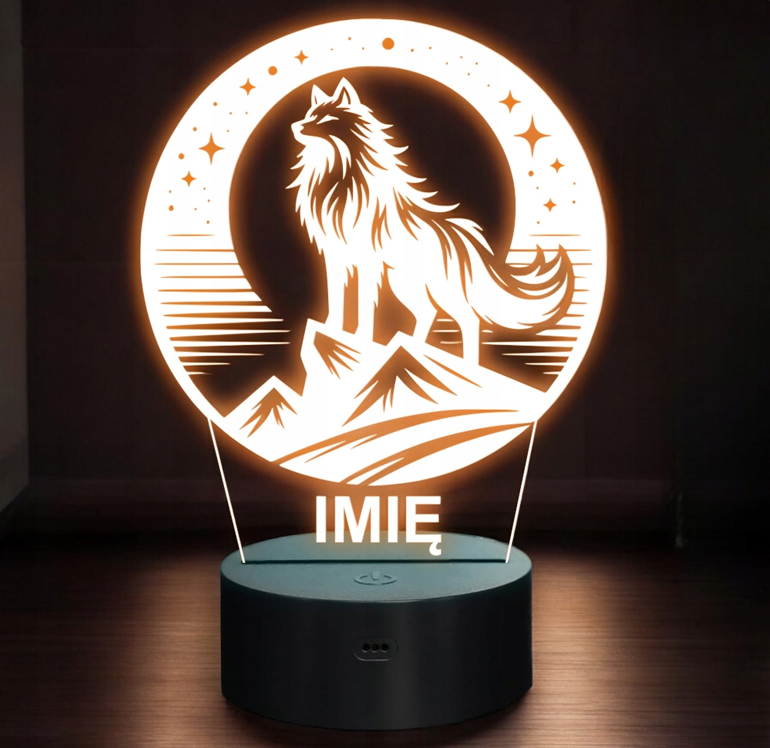 Lampka Nocna LED Statuetka Wilk w Księżycu na Prezent Grawer v.1 Lampka Nocna LED Statuetka Wilk w Księżycu na Prezent Grawer v.1