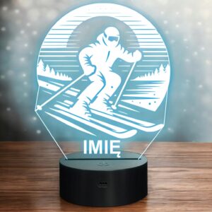 Lampka Nocna LED Statuetka Sporty Zimowe Narty Narciarz Prezent Grawer v.2