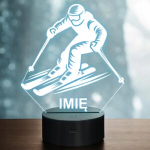 Lampka Nocna LED Statuetka Sporty Zimowe Narty Narciarz Prezent Grawer v.1