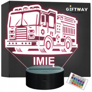 Lampka Nocna LED Imię Statuetka Wóz Straż Pożarna na Prezent Grawer v.2