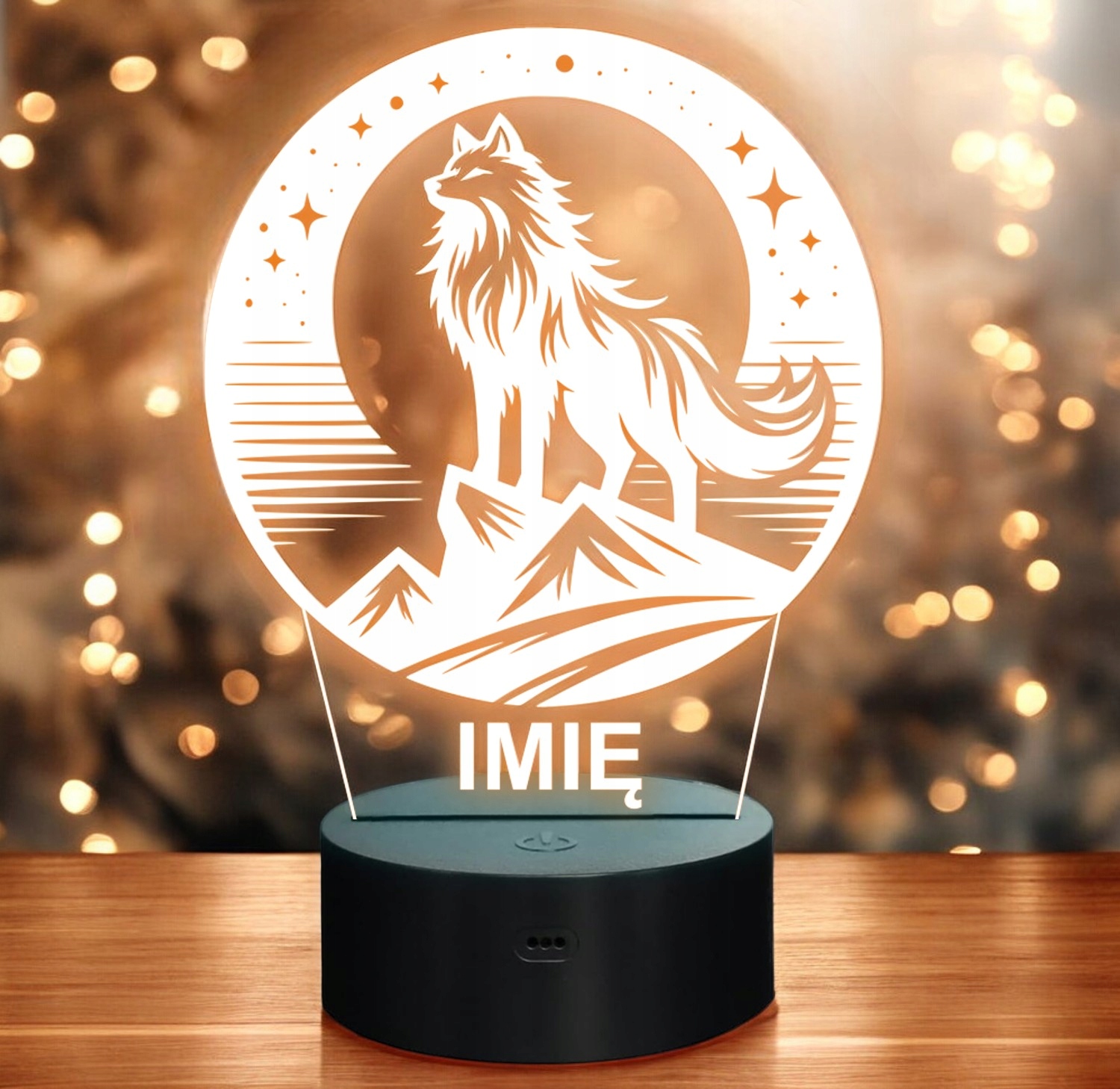 Lampka Nocna LED Statuetka Wilk w Księżycu na Prezent Grawer v.1 Lampka Nocna LED Statuetka Wilk w Księżycu na Prezent Grawer v.1