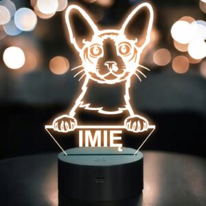 Lampka Nocna LED Cornish Rex Rasa Kota z Imieniem na Prezent