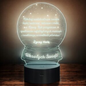 Lampka Nocna LED Statuetka Święta Boże Narodzenie Kula na Prezent Grawer