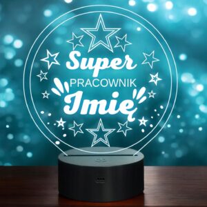 Lampka Nocna LED Statuetka Super Pracownik Praca na Prezent Grawer