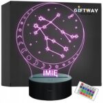 Lampka Nocna LED Bliźnięta Znak Zodiaku Horoskop z Imieniem Prezent Grawer