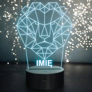Lampka Nocna LED 3D Z Imieniem Grawer Lew na Prezent Personalizowana