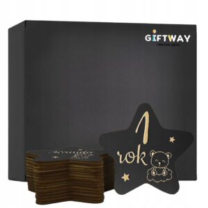 Drewniane Tabliczki Miesiące do Zdjęć Pierwszy Rok Gwiazdki Misie Czarne