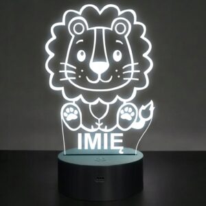 Lampka Nocna LED Z Imieniem Słodki Lew dla Dzieci na Prezent Grawer