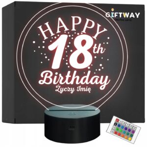 Lampka Nocna LED Prezent na 18 Urodziny Pamiątka Osiemnastka Grawer v1