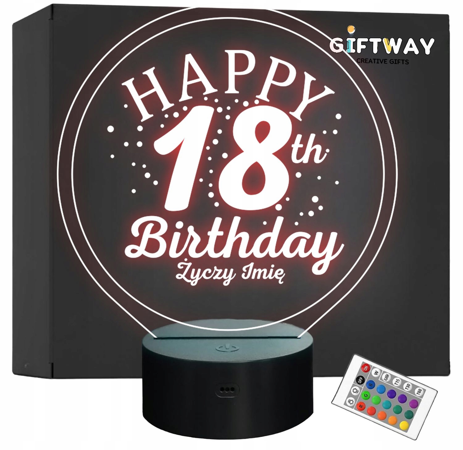 Lampka Nocna LED Prezent na 18 Urodziny Pamiątka Osiemnastka Grawer v1 Lampka Nocna LED Prezent na 18 Urodziny Pamiątka Osiemnastka Grawer v1