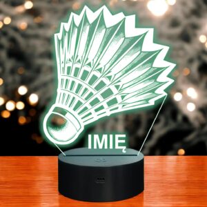 Lampka Nocna LED Statuetka Badminton Sport Lotka na Prezent Grawer v.3