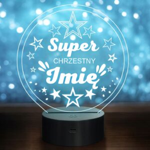 Lampka Nocna LED Statuetka Super Chrzestny Chrzest na Prezent Grawer