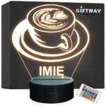 Lampka Nocna LED Imię Statuetka Kawa Filiżanka do Kawiarni Prezent Grawer