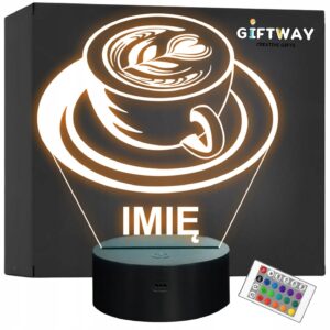 Lampka Nocna LED Imię Statuetka Kawa Filiżanka do Kawiarni Prezent Grawer