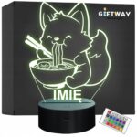 Lampka Nocna LED Imię Słodki Lis Jedzący Ramen Anime na Prezent Grawer v.2