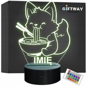 Lampka Nocna LED Imię Słodki Lis Jedzący Ramen Anime na Prezent Grawer v.2