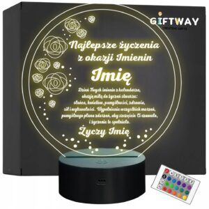Lampka Nocna LED Statuetka Prezent Imieninowy z Okazji Imienin Grawer