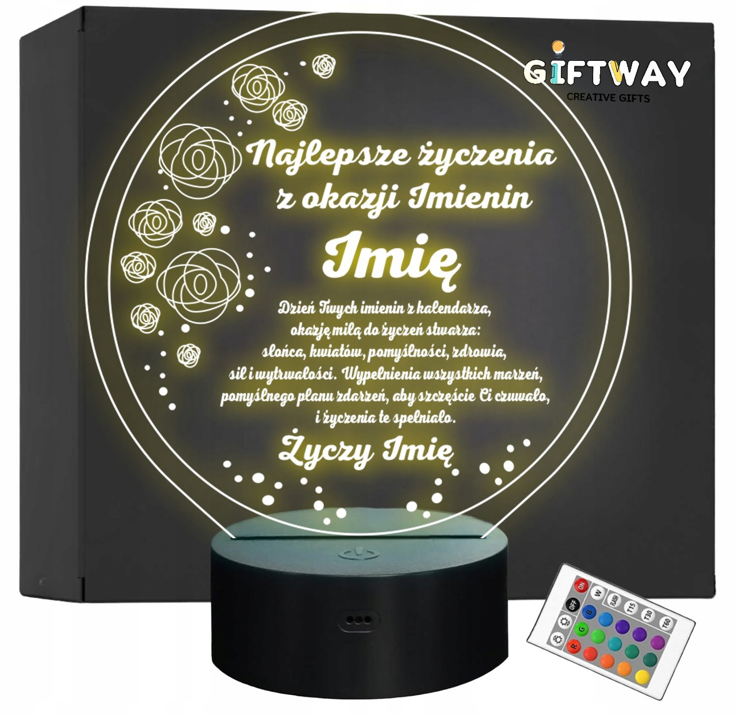 Lampka Nocna LED Statuetka Prezent Imieninowy z Okazji Imienin Grawer Lampka Nocna LED Statuetka Prezent Imieninowy z Okazji Imienin Grawer