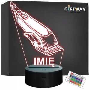 Lampka Nocna LED Imię Statuetka Maszynka Fryzjerska Barber Prezent Grawer