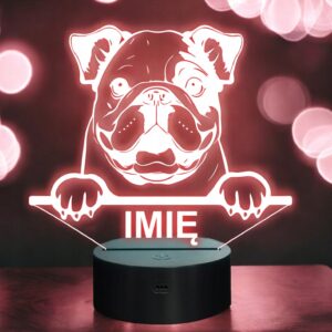 Lampka Nocna LED Bulldog Rasa Psa z Imieniem na Prezent v.1