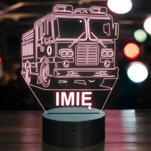 Lampka Nocna LED Imię Statuetka Wóz Straż Pożarna na Prezent Grawer v.1
