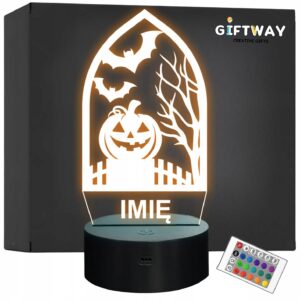 Lampka Nocna LED Imię Statuetka Halloween Ramka Dynia na Prezent Grawer
