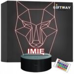Lampka Nocna LED 3D Z Imieniem Grawer Wilk Personalizowana na Prezent