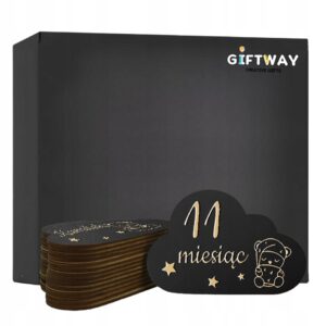 Drewniane Tabliczki Miesiące do Zdjęć Pierwszy Rok Chmurki Misie Czarne