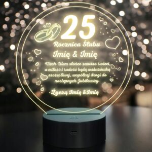 Lampka Nocna LED Statuetka Pamiątka 25 Rocznica Ślubu Prezent Grawer