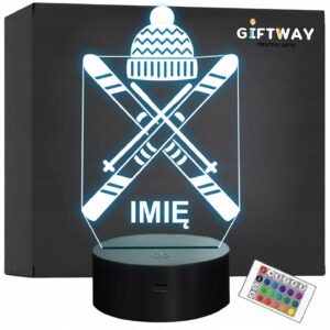 Lampka Nocna LED Statuetka Sporty Zimowe Narty Czapka na Prezent Grawer
