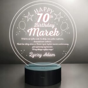 Lampka Nocna LED Prezent na 70 Urodziny Pamiątka Statuetka z Grawerem
