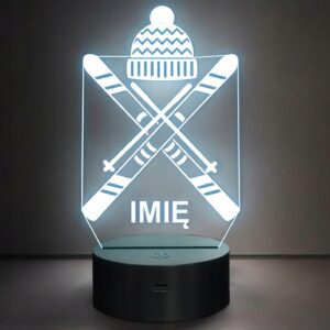 Lampka Nocna LED Statuetka Sporty Zimowe Narty Czapka na Prezent Grawer