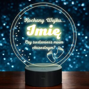 Lampka Nocna LED Statuetka Pytanie dla Chrzestnego Chrzest Prezent Grawer