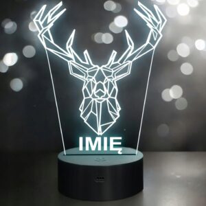 Lampka Nocna LED 3D Z Imieniem Grawer Jeleń na Prezent Personalizowana