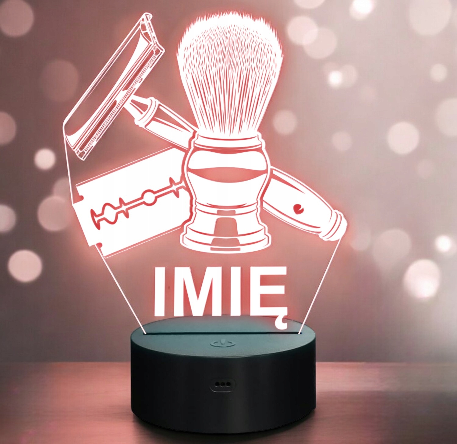 Lampka Nocna LED Imię Statuetka Barber Żyletka i Pędzel na Prezent Grawer Lampka Nocna LED Imię Statuetka Barber Żyletka i Pędzel na Prezent Grawer