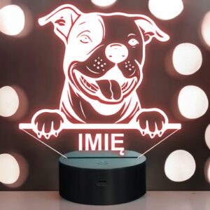 Lampka Nocna LED Staffordshire bull terrier Rasa Psa z Imieniem na Prezent