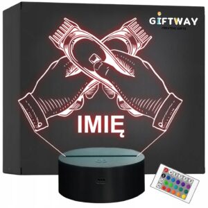 Lampka Nocna LED Imię Statuetka Barber Fryzjer Maszynka na Prezent Grawer