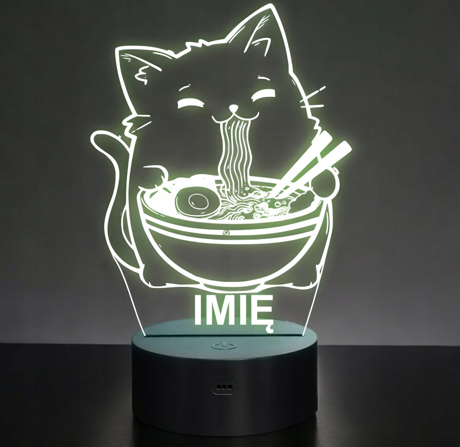 Lampka Nocna LED Imię Słodki Kot Jedzący Ramen Anime na Prezent Grawer v.2 Lampka Nocna LED Imię Słodki Kot Jedzący Ramen Anime na Prezent Grawer v.2