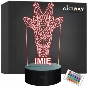 Lampka Nocna LED 3D Z Imieniem Grawer Żyrafa Geo Personalizowana na Prezent