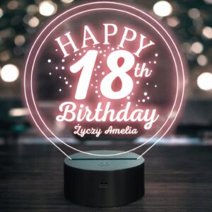 Lampka Nocna LED Prezent na 18 Urodziny Pamiątka Osiemnastka Grawer v1