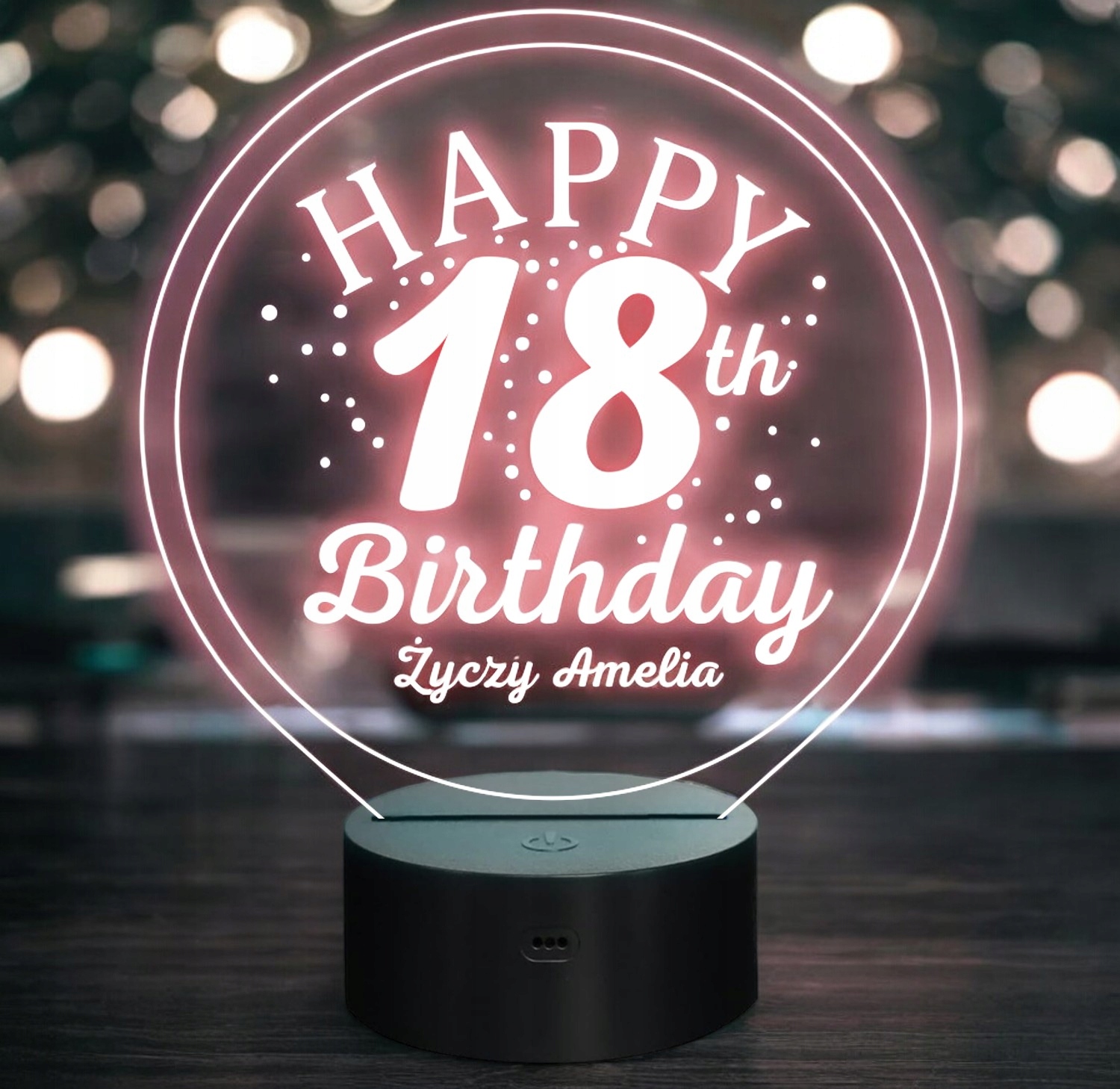 Lampka Nocna LED Prezent na 18 Urodziny Pamiątka Osiemnastka Grawer v1 Lampka Nocna LED Prezent na 18 Urodziny Pamiątka Osiemnastka Grawer v1